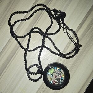 Black Origami Owl Locket Necklace with Colorful Gems And Charms